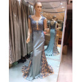 2017 Guangzhou Sleeveless Blue Exquisite Embroided Work Satin Mermaid Prom Evening Dress